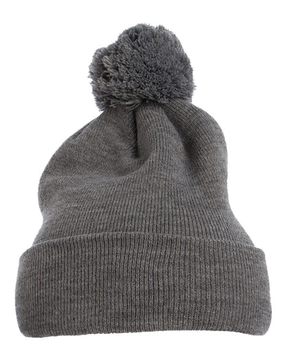 YP Classics Pom-Pom Cuffed Knit Beanie 1501P #color_Heather Grey