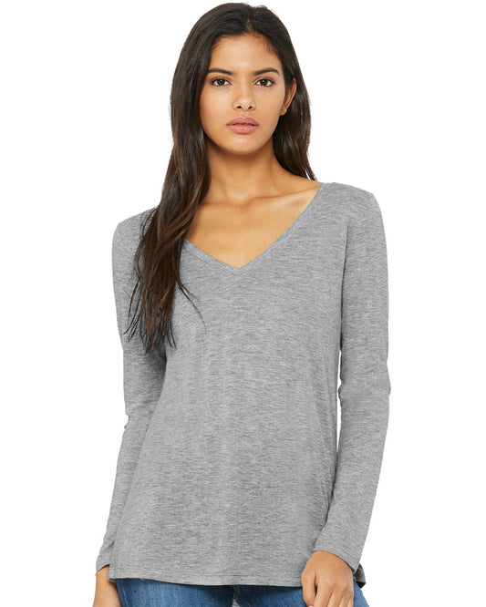BELLA + CANVAS Women's Flowy Long Sleeve V-Neck Tee 8855
