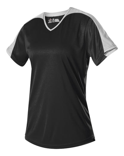 Alleson Athletic Girls' V-Neck Fastpitch Jersey 558VG #color_Black/ White