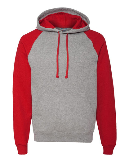 JERZEES Unisex Nublend® Colorblocked Raglan Hooded Sweatshirt 96CR #color_Oxford/ True Red