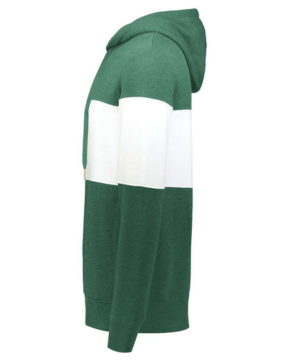 Holloway Men's All-American Fleece Colorblocked Hooded Sweatshirt 229563 #color_Dark Green Heather/ White