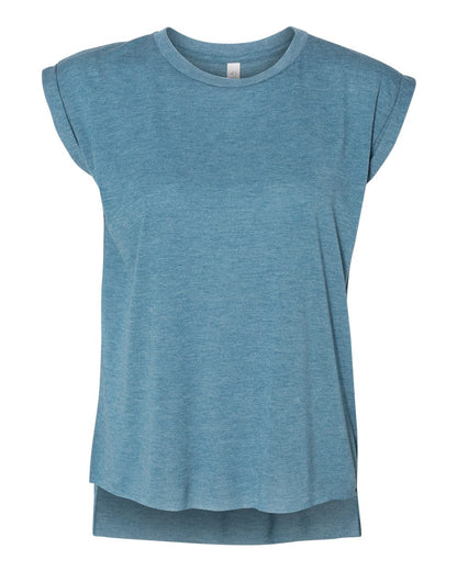 BELLA + CANVAS Women’s Flowy Rolled Cuffs Muscle Tee 8804 #color_Heather Deep Teal