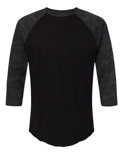 LAT Men's Baseball Fine Jersey Three-Quarter Sleeve Tee 6930 #color_Black/ Storm Camo