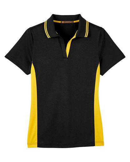 Harriton Women's Flash Snag Protection Plus IL Colorblock Polo M386W #color_Black/ Sunray Yellow