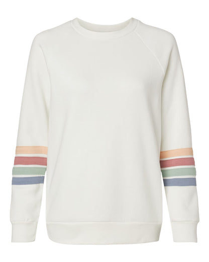 MV Sport Women's Striped Sleeves Crewneck Sweatshirt W23152 #color_Ivory