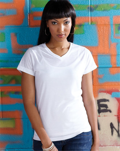 SubliVie Women's Polyester Sublimation V-Neck Tee 1507 SubliVie Women's Polyester Sublimation V-Neck Tee 1507