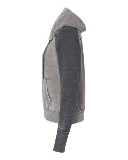 J. America Women's Zen Fleece Raglan Hooded Sweatshirt 8926 #color_Cement/ Dark Smoke