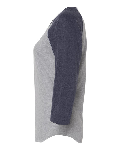LAT Women's Baseball Fine Jersey Three-Quarter Sleeve Tee 3530 #color_Vintage Heather/ Vintage Navy