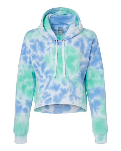 J. America Women's Crop Hooded Sweatshirt 8853 #color_Lagoon Tie Dye