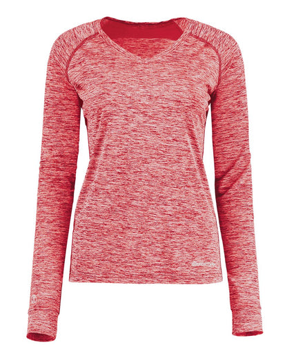 Holloway Women's Electrify CoolCore® Long Sleeve V-Neck T-Shirt 222770 #color_Scarlet Heather