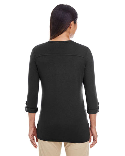 Devon & Jones Women's Perfect Fit™ Y-Placket Convertible Sleeve Knit Top DP186W #colormdl_Black
