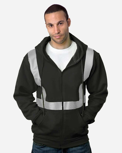 Bayside USA-Made Hi-Visibility Full-Zip Hooded Sweatshirt - Segmented Tape 3737 #colormdl_Black