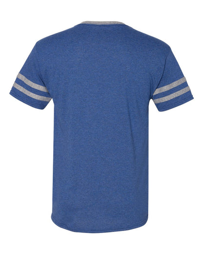 JERZEES Unisex Triblend Varsity Ringer T-Shirt 602MR #color_True Blue Heather/ Oxford