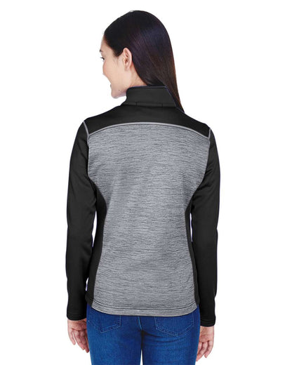 Devon & Jones Women's Newbury Colorblock Mélange Fleece Full-Zip Jacket DG796W #colormdl_Black Heather/ Dark Grey Heather