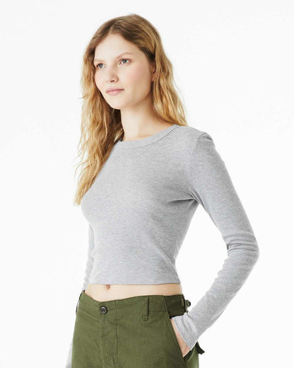 BELLA + CANVAS Women's Micro Rib Long Sleeve Baby Tee 1501 #colormdl_Athletic Heather