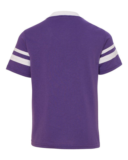 Augusta Sportswear Youth V-Neck Jersey with Striped Sleeves 361 #color_Purple/ White