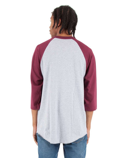 Shaka Wear Unisex Three-Quarter Sleeve Raglan T-Shirt SHRAG #colormdl_Heather Grey/ Burgundy
