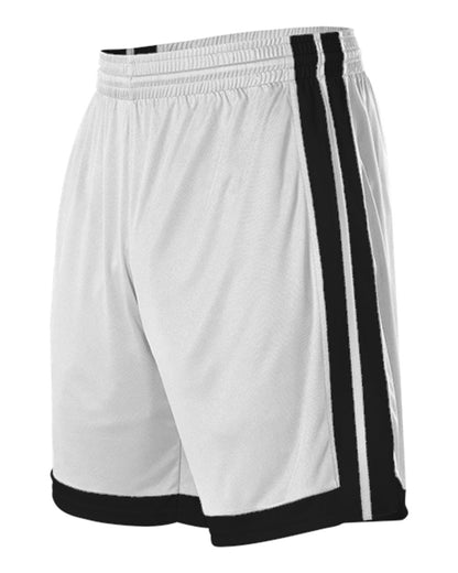 Alleson Athletic Single Ply Basketball Shorts 538P #color_White/ Black