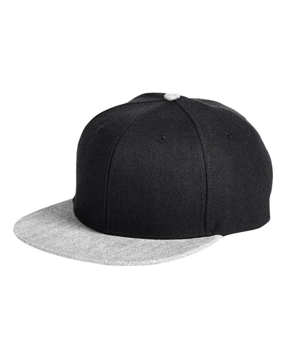 Big Accessories Flat Bill Sport Cap BA539 #color_Black/ Heather Grey