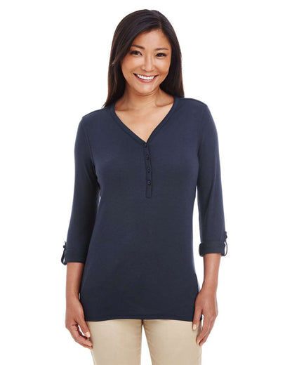 Devon & Jones Women's Perfect Fit™ Y-Placket Convertible Sleeve Knit Top DP186W #colormdl_Navy
