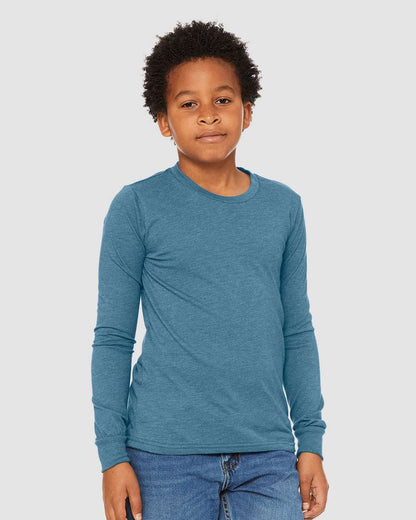 BELLA + CANVAS Youth Heather CVC Long Sleeve Tee 3501YCVC #colormdl_Heather Deep Teal