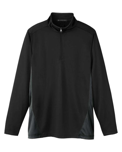 Harriton Men's Flash Snag Protection Plus IL Colorblock Quarter-Zip Pullover M786 #color_Black/ Dark Charcoal