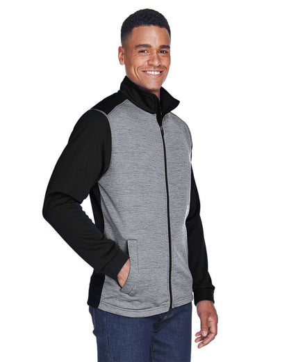 Devon & Jones Men's Newbury Colorblock Mélange Fleece Full-Zip jacket DG796 #colormdl_Black Heather/ Dark Grey Heather
