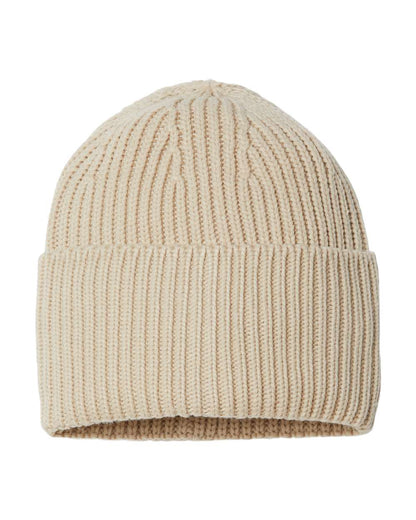 Atlantis Headwear Sustainable Chunky Rib Cuffed Beanie OAK #color_Light Beige