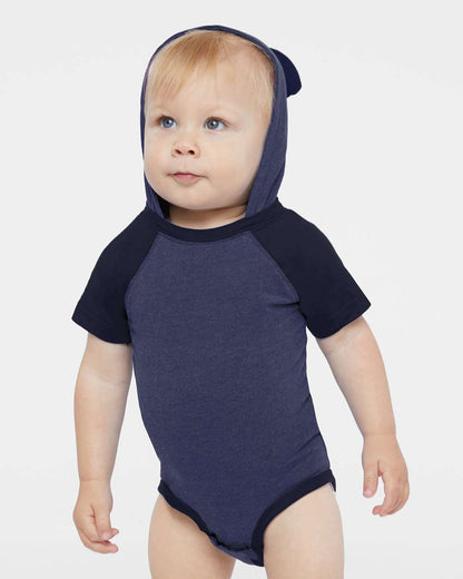 Rabbit Skins Infant Fine Jersey Raglan Bodysuit with Hood & Ears 4417 #colormdl_Vintage True Navy/ Navy