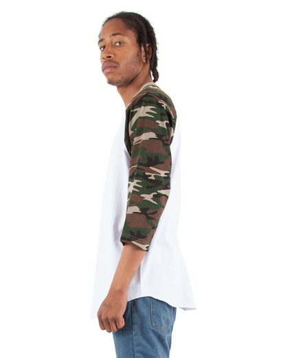 Shaka Wear Unisex Three-Quarter Sleeve Camo Raglan T-Shirt SHRAGCM #colormdl_White/ Camo Green