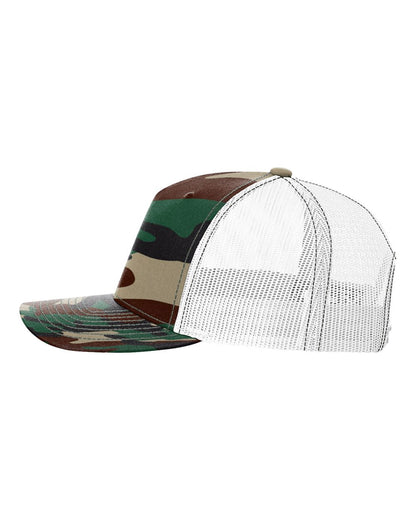 Richardson Five-Panel Printed Trucker Cap 112PFP #color_Green Camo/ White