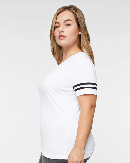 LAT Women's Football V-Neck Fine Jersey Tee 3537 #colormdl_White Solid/ Black
