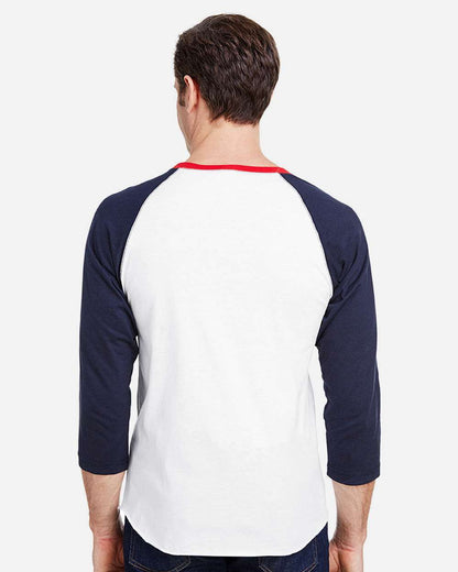 LAT Men's Baseball Fine Jersey Three-Quarter Sleeve Tee 6930 #colormdl_White/ Navy/ Red