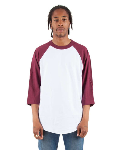 Shaka Wear Unisex Three-Quarter Sleeve Raglan T-Shirt SHRAG #colormdl_White/ Burgundy