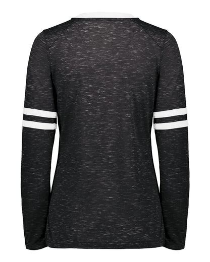 Holloway Women's Eco Revive™ Monterey Long Sleeve V-Neck T-Shirt 223246 #color_Black Heather/ White