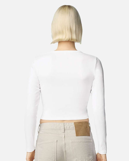 American Apparel Women's Baby Rib Long Sleeve Cropped Tee BR2107 #colormdl_White