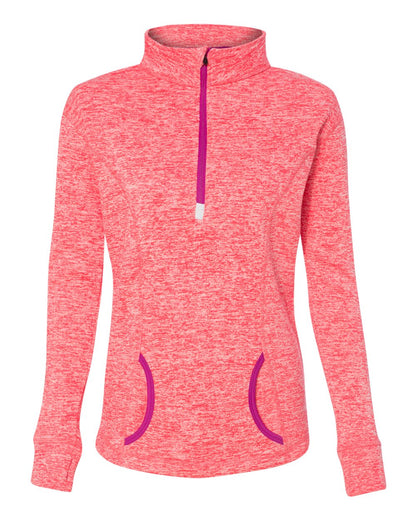J. America Women's Cosmic Fleece Quarter-Zip Pullover 8617 #color_Fire Coral/ Magenta