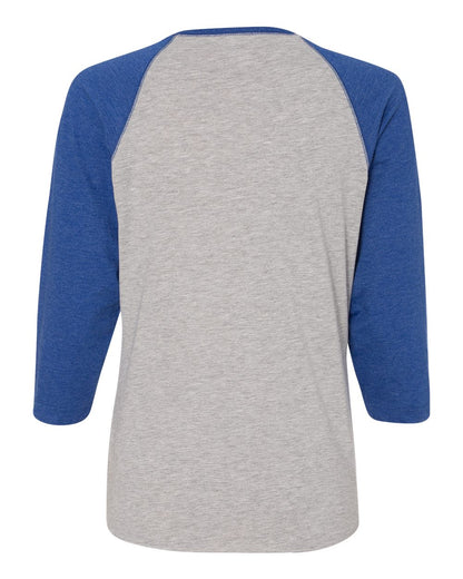LAT Women's Baseball Fine Jersey Three-Quarter Sleeve Tee 3530 #color_Vintage Heather/ Vintage Royal