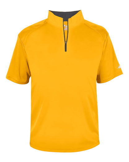 Badger Men's B-Core Short Sleeve Quarter-Zip 4199 #color_Gold/ Graphite