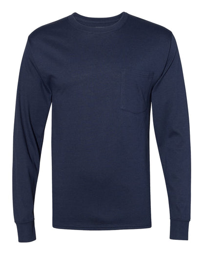 Hanes Unisex Workwear Long Sleeve Pocket T-Shirt W120 #color_Navy