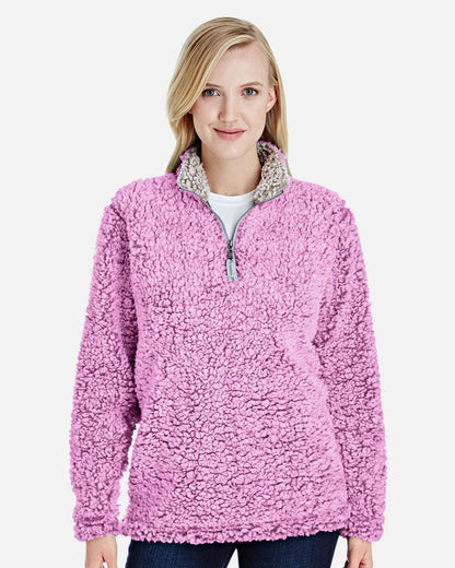 J. America Women’s Epic Sherpa Quarter-Zip Pullover 8451 #colormdl_Magenta Heather
