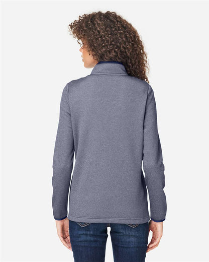 CORE365 Women's Venture Heathered Stripe Quarter-Zip Pullover CE73W #colormdl_Classic Navy/ White