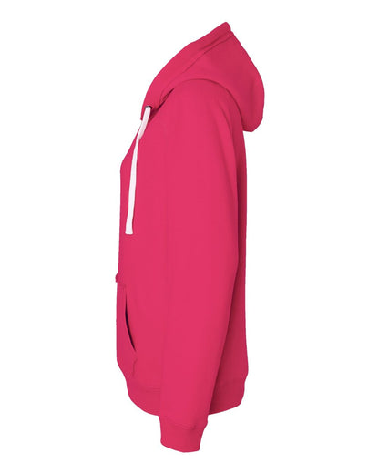 J. America Women's Sueded V-Neck Hooded Sweatshirt 8836 #color_Wildberry