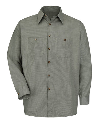 Red Kap Men's Premium Long Sleeve Work Shirt SP10 #color_HK-Hunter Green/ Khaki