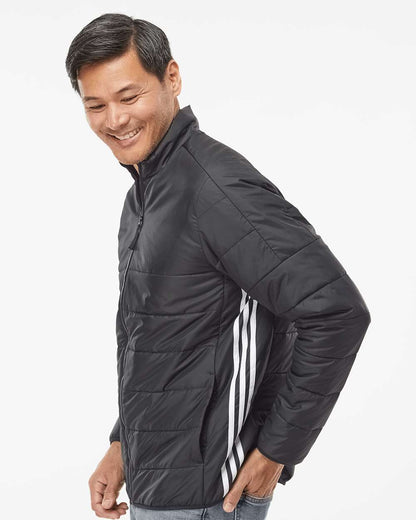 Adidas Men's 3 Stripe Puffer Full-Zip Jacket A570 #colormdl_Black