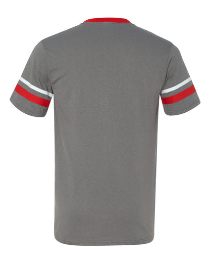 Augusta Sportswear V-Neck Jersey with Striped Sleeves 360 #color_Graphite/ Red/ White