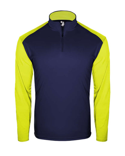 Badger Men's Breakout Quarter-Zip Pullover 4231 #color_Navy/ Safety Yellow