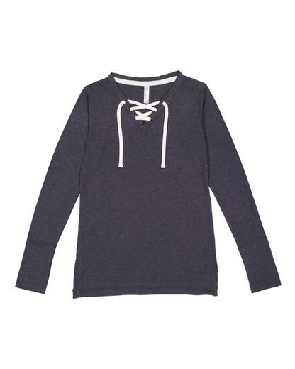 LAT Women's Fine Jersey Lace-Up Long Sleeve T-Shirt 3538 #color_Vintage Navy/ White