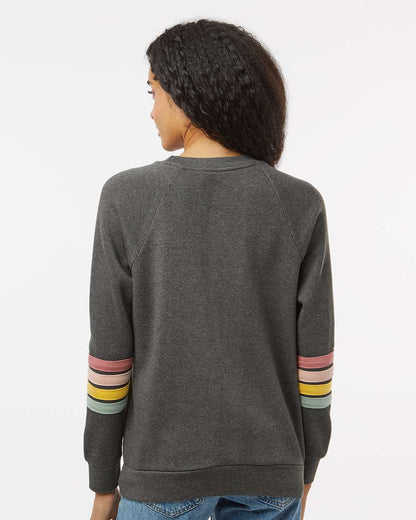 MV Sport Women's Striped Sleeves Crewneck Sweatshirt W23152 #colormdl_Charcoal