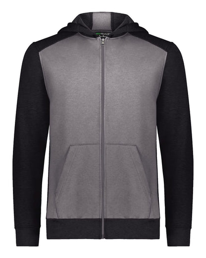 Augusta Sportswear Youth Eco Revive™ Three-Season Triblend Fleece Full-Zip Hooded Sweatshirt 6900 #color_Carbon Heather/ Black